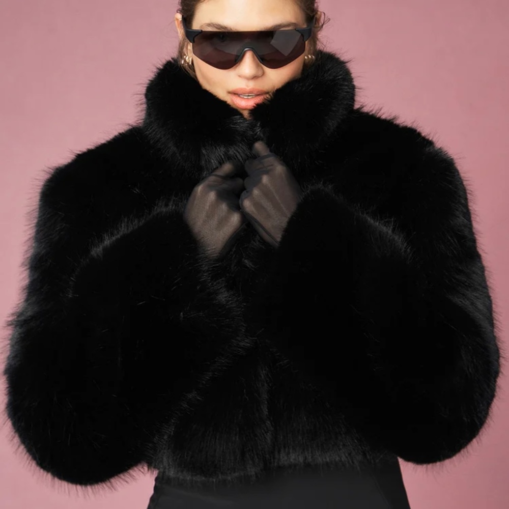 New Black Faux Fur Cropped Jacket